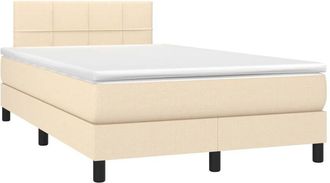 vidaXL Vidaxl - Cama Box Spring Con Colch&oacute;n Y Led Tela Crema 120x200 Cm