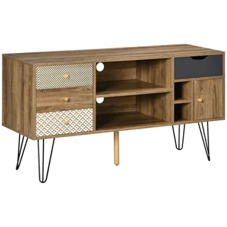 HOMCOM Homcom - Mueble De Tv Con Estantes De Almacenamiento 4 Cajones Y Patas De Metal Mesa Para Tv De Sal&oacute;n Para Televisores De Hasta 50 Pulgadas 120x39x64 