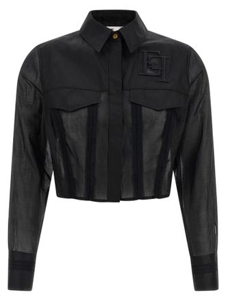 Elisabetta Franchi maxi crop-shirt met geborduurd logo