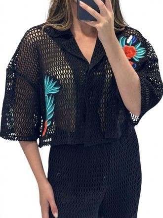 America & Beyond Crochet With Patches Crop Top In Black