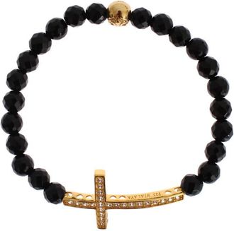 Nialaya Agate Stone gold CZ Cross 925 Womens Bracelet