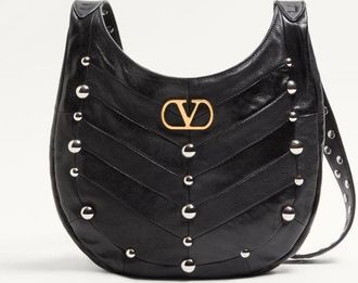 Valentino Garavani Valentino Garavani Hoboho Small Nappa Leather Hobo Bag With Chevron Pattern And Studs Wo