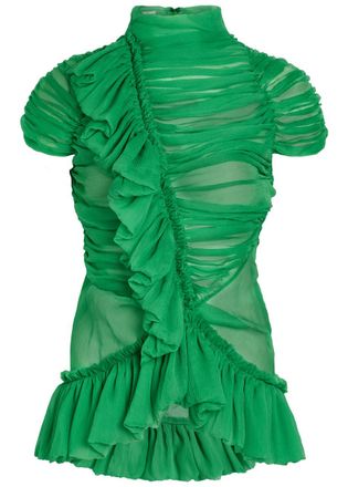 Dries Van Noten Chuchu Ruched Silk top - Green - 36 (UK8 / S)