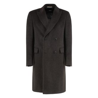 HUGO BOSS H-Hyde DB Peak Coat - Heren - Mantel - Bruin - M - Wol - Jassen