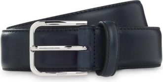 BOSS Leather business belt with polished silver buckle