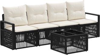 vidaXL Conjunto De Sof&aacute;s De Jard&iacute;n 5 Uds. Negro Rat&aacute;n Sint&eacute;tico Vidaxl