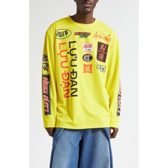 LU&rsquo;U DAN Motocross Oversize Long Sleeve Graphic T-Shirt in Yellow at Nordstrom, Size X-Large