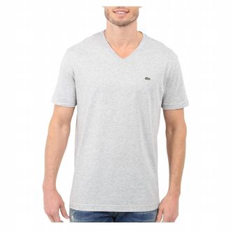 Lacoste Mens Standard Short Sleeve Pima V-Neck Tee In Silver Chine