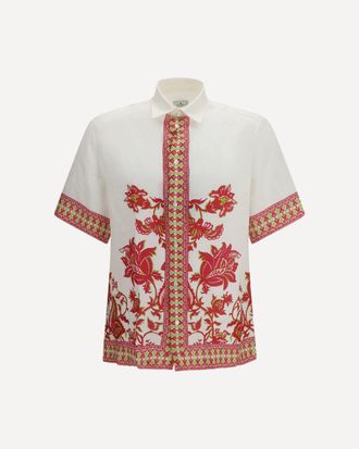 Etro Linen shirt with floral print and short sleeves Male M