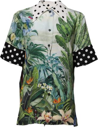 Dolce & Gabbana Multicolor Printed Silk Collared Shirt Womens Top