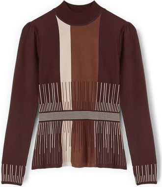 Motivi Gestreept coltrui met peplum - Dames - Coltruien - Bruin - XS - Polyester - Truien & Vesten
