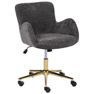 Beliani Silla De Oficina Tapizada En Chenilla Base De Hierro Dorada Giratoria Altura Regulable Respaldo Reclinable Con Reposabrazos Gris Oscuro Misorela