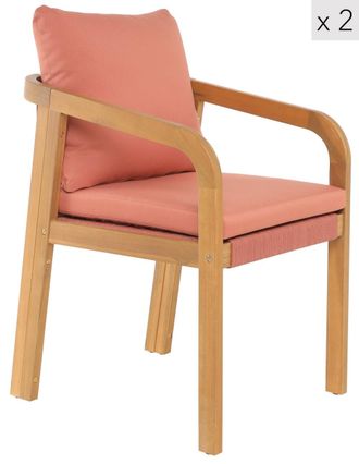 Nordlys Set de 2 sillas para interior y exterior en madera y tejido rosa