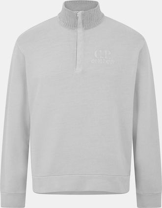 C.P. Company Mens Polo Collar Sweatshirt in London Fog 331 - Grey - Size Large