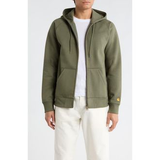 Carhartt Work in Progress Chase Cotton Blend Zip-Up Hoodie in Leaf /Gold at Nordstrom, Size Xx-Large
