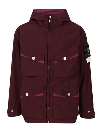 Stone Island Hooded Jacket Giacche Bordeaux-Uomo