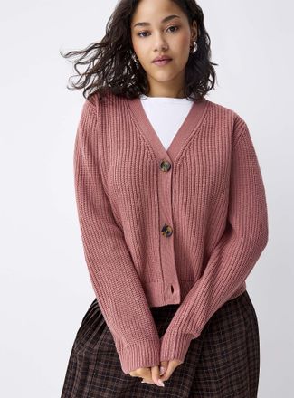 Twik Womens Button-up shaker-rib cropped Cardigan Sweater