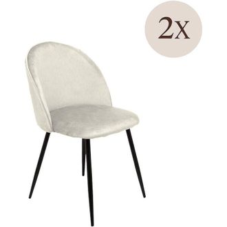 Dmora Dmora - Juego De 2 Sillas Achito, Sill&oacute;n Tapizado En Terciopelo, Silla De Comedor Acolchada, Asiento Para Reuniones, 51x54h82 Cm, Marfil