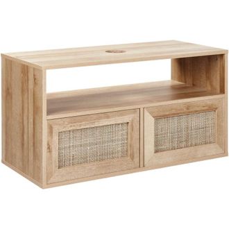 Beliani Mueble flotante para baño boho frente de ratán trenzado 86 x 45 cm madera clara Rosell