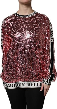 Dolce & Gabbana Pink DG Queen Sequin Pullover Womens Sweater