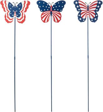 Glitzhome Set of 3 Patriotic Americana Metal Butterflies Yard Stake in Blue at Nordstrom, Size Small