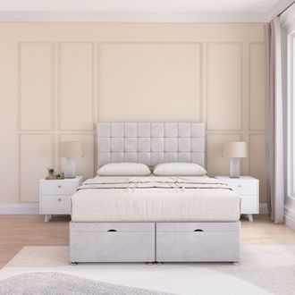 Sloomy Alabama Plush Fabric Ottoman Bed End Opening With Sprung Memory Mattress & 54 Inch Floorstanding Headboard in Silver | Size: Single