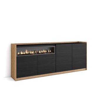 Skraut Home Skraut Home - Aparadores Para Sal&oacute;n, 207x37x80cm, 4 Puertas, Chimenea El&eacute;ctrica, Negro Y Roble
