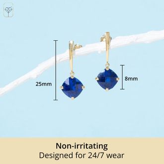 MAX + STONE 14k White or Yellow Gold 8mm Solitaire Cushion Cut Gemstone Drop Dangle Earrings