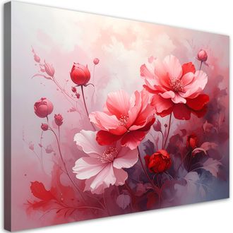 Feeby Cuadro Sobre Lienzo Flores Rosas En Una Ligera Composici&oacute;n De Acuarela 100x70