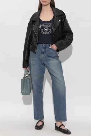 Emporio Armani Top With Print, Womens, Navy Blue