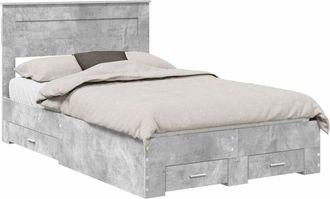 vidaXL Estructura De Cama Con Cabecera Gris Concreto 135 X 190 Cm Vidaxl