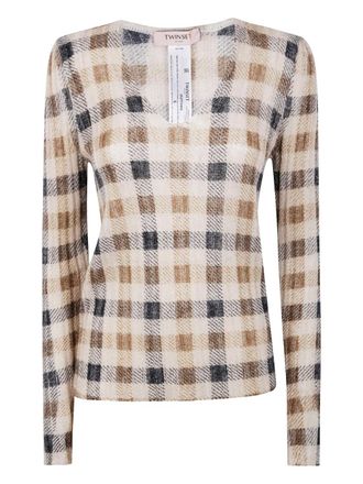 Twin-Set check print V-neck sweater - Neutrals