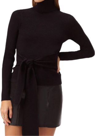 Toccin Brielle Long Sleeve Tie-Front Turtleneck Top In Jet Black