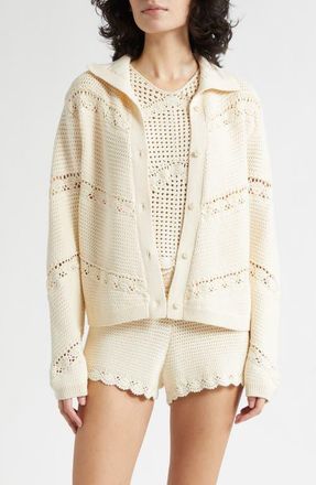 Poss&eacute; Dylan Crochet Cardigan in Pearl at Nordstrom, Size Xx-Small
