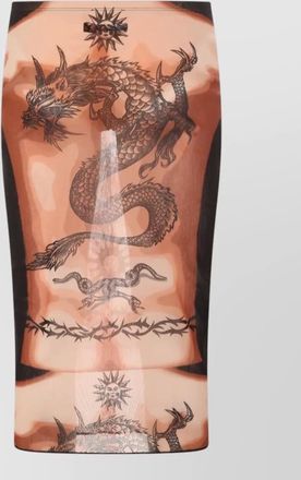 Jean Paul Gaultier mesh tattoo-print midi fitted skirt