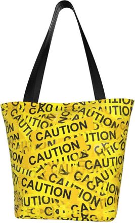 AOOEDM Caution Tape Tote Bag Women Capacity Shoulder Grocery Shopping Bags
