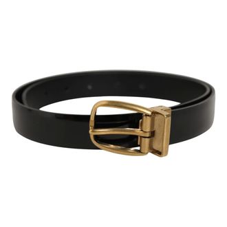 Dolce & Gabbana Accessoires, Dames, Zwart, ONE Size, Leer, Klassieke Leren Riem met Goudkleurige Gesp
