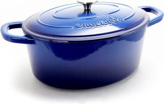 Crock-pot Artisan 7 Quart Enameled Cast Iron Oval Dutch Oven in Sapphire Blue