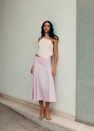 Mango Top lino dettagli pizzo bianco sporco - Donna - XS - MANGO