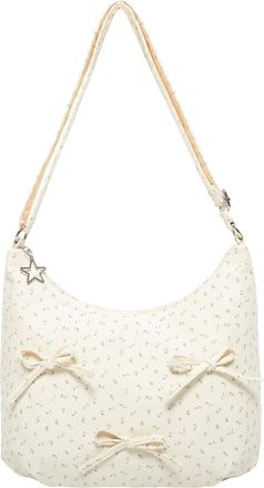 Generic Women Polka Dots Sweet Shoulder Bag Bow-Knot Handbag for Travel Work (Beige) (Style 1)