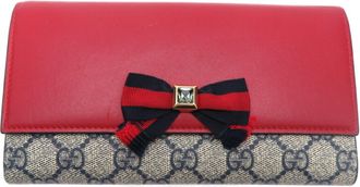 Gucci Navy Red Color Gg Supreme Leather Long Wallet (Bi-Fold) (Pre-Owned)