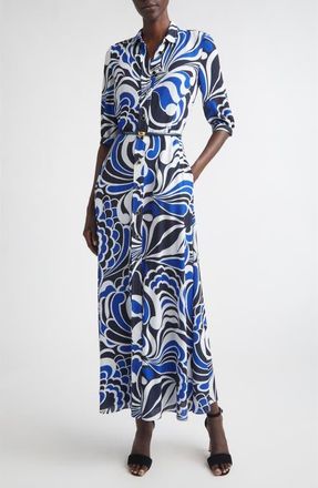 St. John Midcentury Scroll Shirtdress in Midnight/white/cobalt Multi at Nordstrom, Size 12