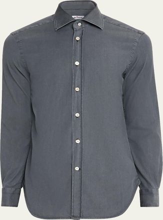 Kiton Mens Denim Wash Classic-Fit Sport Shirt
