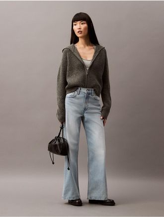 Calvin Klein Womens Ribbed Knit Sweater Hoodie - Grey - XS