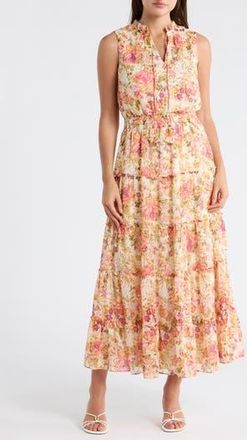 Halogen Tie Neck Sleeveless Tiered Maxi Dress in New Ivory at Nordstrom Rack, Size X-Large
