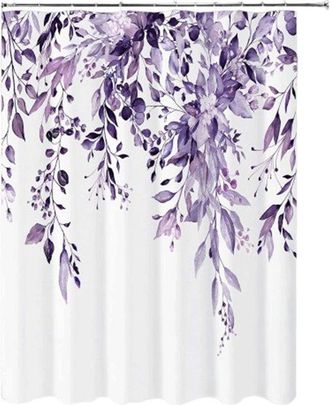 No Brand Cortina De Ducha, Cortina De Ducha Antimoho, Antibacteriana, Cortina De Ba&ntilde;o, Hojas De Eucalipto En Acuarela, Lavable, 180 X 200 Cm, Morado