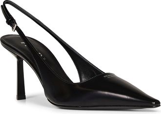 Prada Womens Slingback Pumps Brushed Black Leather Calf High Heel Shoes