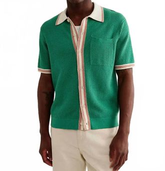 Wax London Belle Knitted Polo Shirt In Green Tipped Pointelle