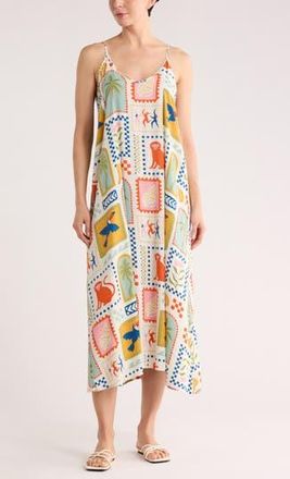 Nordstrom Rack Spaghetti Strap Cover-Up Dress in Ivory Animal Multi Tile at Nordstrom Rack, Size X-Small