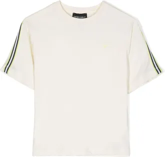 Emporio Armani logo-appliqu&eacute; striped cotton T-shirt - kids - Cotton - 10 yrs - Neutrals